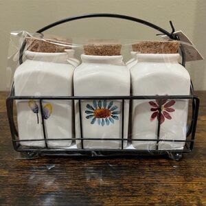 Rae Dunn Watercolor Jars With Cork Lids And Caddy